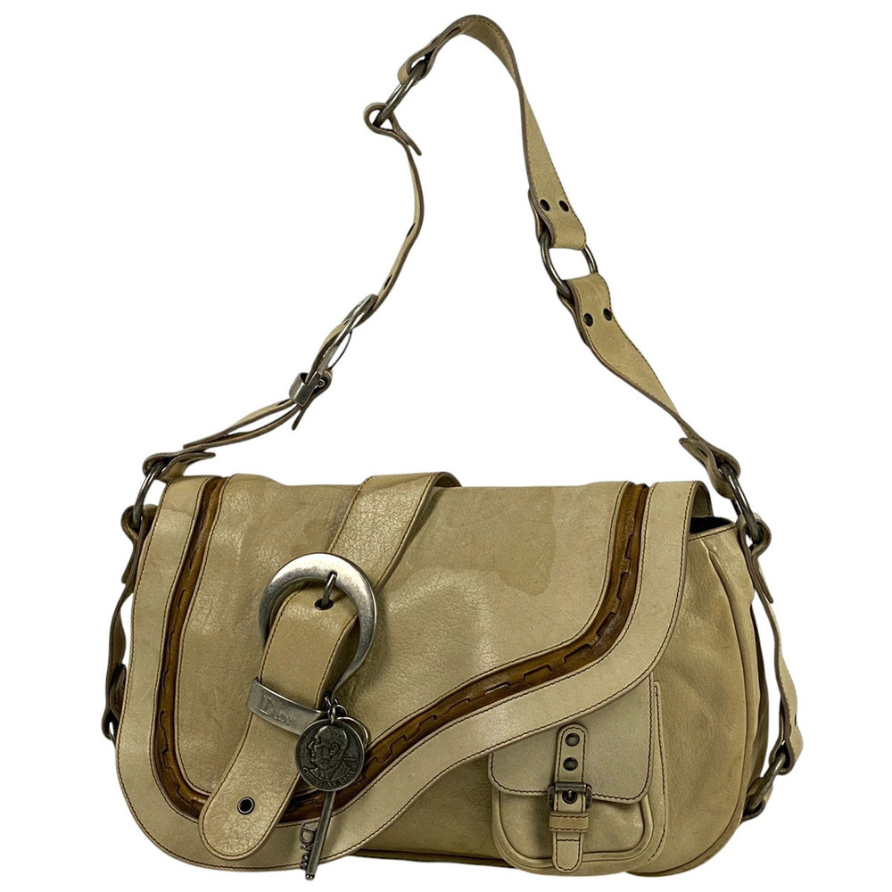 Christian Dior Gaucho Shoulder Bag Saddle Leather Beige Cream